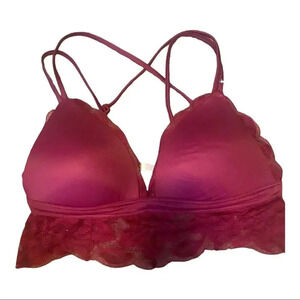 Pink Pretty Burgundy Lace Trimmed Bralette Strappy Padded Push-Up